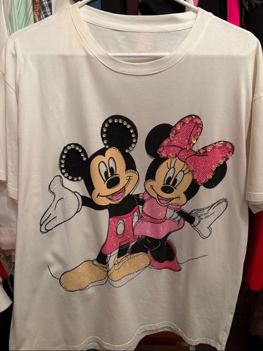 White T-Shirt with Pink Minnie & Mickey Graphic